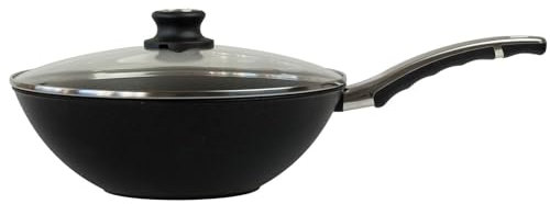 BAF Wok Pfanne Induktion mit Deckel Ø 30 cm - großer runder Stielwok beschichtet aus Aluminiumguss - Made in Germany