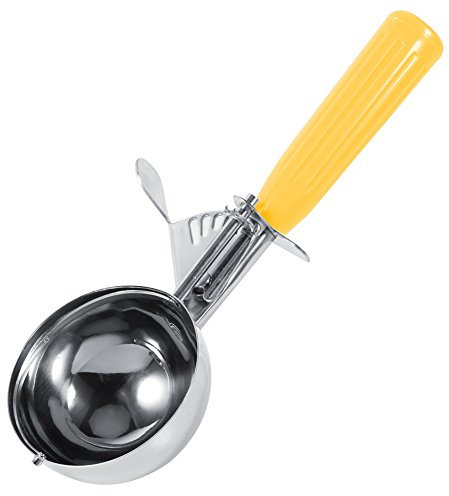Oumefar 1Pc Practical Stainless Steel Fruit Ice Cream Scoop Spoon with Non-Slip Plastic Handle and a Release Lever(Yellow(5.5cm))