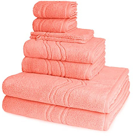 Ross - 8 teiliges Frottier-Set - Cashmere Feeling (2 X Wasch- 2 X Gäste- 2 X Dusch- 2 X Handtuch im Set) - 520 g/m2 - Baumwolle - Walkfrottee - saugstark - weich und flauschig - Peach Pink