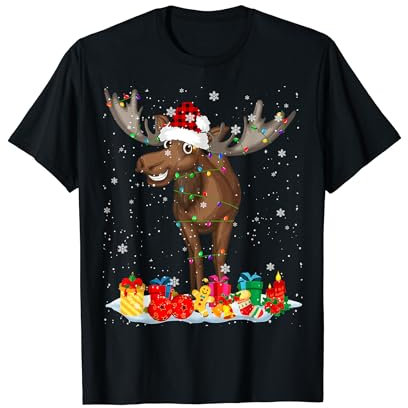 Weihnachtsmütze Elch Weihnachtsbeleuchtung Weihnachtsmann Mütze rot kariert T-Shirt