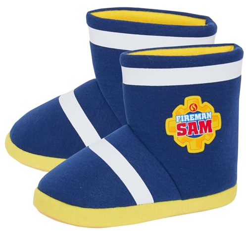 Fireman Sam Slipper Boots for Boys Fire Fighter Dress Up Slippers Booties Fleece House Shoes
