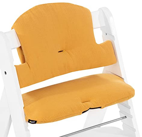 hauck Sitzkissen für Alpha+, Beta+ & Arketa Holzhochstuhl Highchair Pad Select, Anti-Rutsch Noppen, Doppelte Polsterung an Rückenlehne, Einfache Befestigung am Kinderstuhl (Muslin Honey)