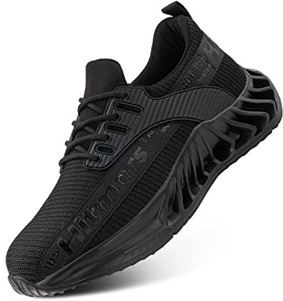 Hitmars Zapatos de Seguridad Hombre Mujer con Punta de Acero Ligero Zapatillas Trabajo Prevención Calzado de Construcción U4B Negro-Negro EU43