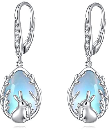 VONALA Hasen-Ohrringe für Damen 925er Sterlingsilber Hasen-Mondstein-Ohrhänger Hasen-Mondstein-Ohrringe Osterschmuck für Frauen und Mädchen