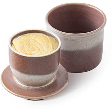 HOME DECOR Beurrier Ceramique - Conserve Le Beurre Frais et Tartinable Sans Réfrigération - Café au lait