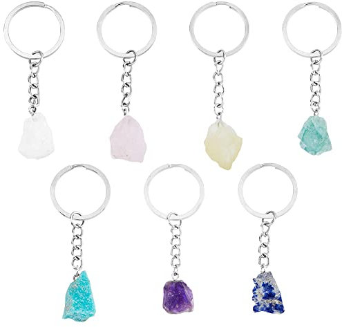 DICOSMETIC 7 Stück 7 Farben Natürliche Edelsteine Schlüsselanhänger Amethyst Grün Aventurin Amazonit Schlüsselanhänger Chakra Yoga Schlüsselanhänger Citrin Schlüsselanhänger Für Männer