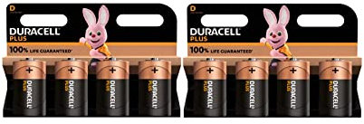 8X Duracell D Plus LR20 MN1300 Alcaline (2 Blister Da 4 Batterie) 8 Pile