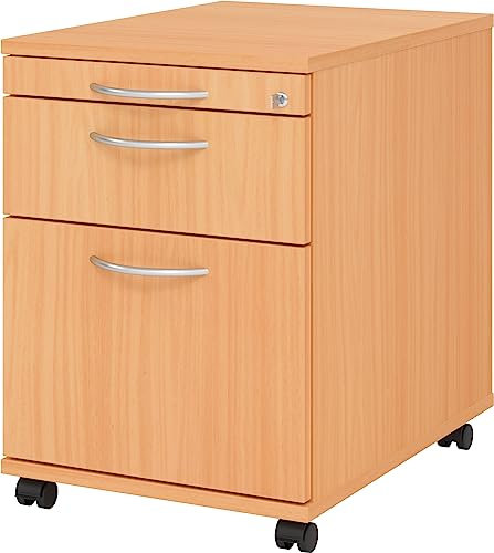 bümö Rollcontainer mit Hängeregistratur, Container abschließbar aus Holz in Buche - Rollwagen für's Büro mit Hängeregister als Schreibtisch Unterschrank od. Bürocontainer m. Bogengriffe