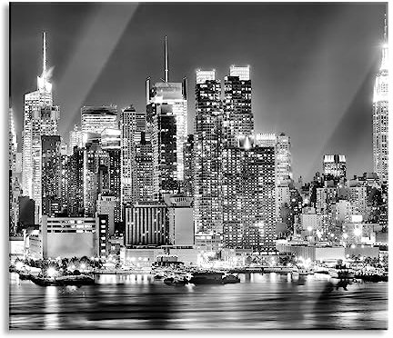 New York City Skyline Herdabdeckplatte & Spritzschutz aus Echtglas | Für Herd-Kochfelder | 60x52 cm