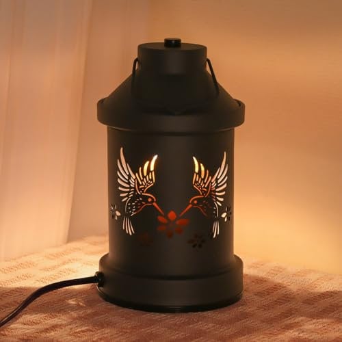 Eandisom Candle Warmer Lamp, Candle Warmer Lanterns with Timer Vintage for Jar Candles, Compatible with Yankee Candle Large Jar, Metal, Candle Warmer Lamps Vintage Black Time Flower