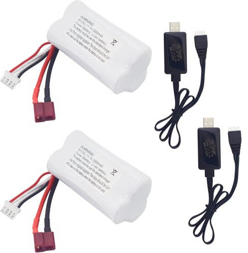ZYGY 2PCS 11.1V 2000mAh 3S Lipo Batterie mit T-Stecker und USB-Ladekabel für R608 2104 Fernsteuerungsschiff 210E 200E RC Auto High-Speed Drift Modell Spielzeug Auto