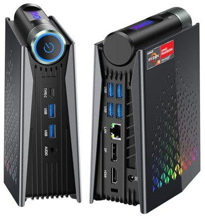 ACEMAGICIAN Mini PC, AMD Ryzen 9 6900HX (up to 4.9GHz), 32GB DDR4 1TB NVME SSD Mini Tower PC, AMD Radeon 680M Mini PC, Compatible with BT5.2/RGB/HDMI/Type-C/Wifi6 Lights