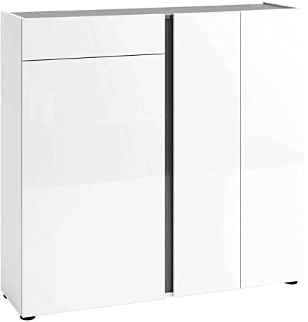 Nicht Zutreffend Schuhschrank - Anthrazit - Weiß Hochglanz - B 120 cm - 2 Türen - 1 Schublade