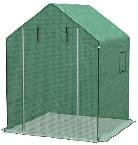Outsunny Bâche de rechange pour serre avec porte enroulable et fenêtres en maille en polyéthylène renforcé Vert 140 x 143 x 190 cm