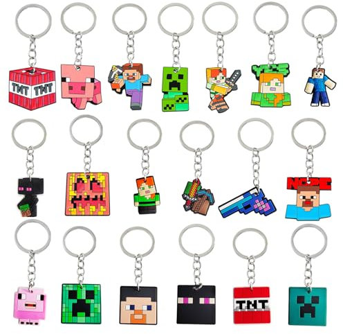 Guidre 19 Pezzi Portachiavi Bambini Keychains Portachiavi a Tema di Gioco Cartone Animato Ciondolo Portachiavi Forniture per Feste di Compleanno, Ciondolo Zaino