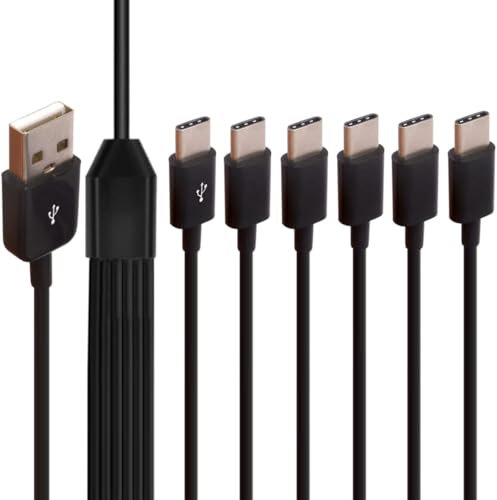 Multi USB C Splitter Cable, 6 in 1 USB 2.0 A Male to Six USB Typec C Male 1 to 6 Sync Charging Cable Adapter Cord Compatible with Mobile/Android and More (6 Type C)