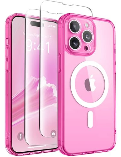 CAPRARO Magnetic for iPhone 14 Pro Max Case, [Compatible with MagSafe] [Full Camera Protection] [14FT Drop Protection] Shockproof Protective Slim Translucent Matte Phone Case,Clear Neon