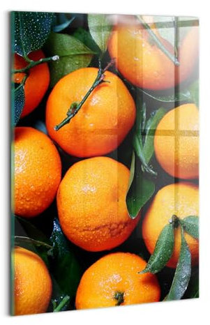Wallfluent Gehärtetes Glas Dicke 4mm Für die Küche Badezimmer und Schlafzimmer Glasbild 20x30cm Wanddekoration Wandbild Bild Mit Motiv - Saftige sizilianische Orangen
