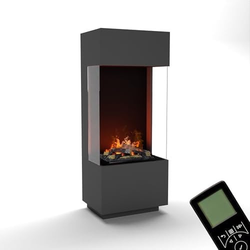 GLOW FIRE Wasserdampf Kamin OGF 1 (Standkamin) - Elektrokamin mit realistischen LED 3D-Flammen, Knistereffekt & Fernbedienung, 55x136x40 cm - Opti-Myst 400 Elektro Kamin mit Holz-Deko, Grau