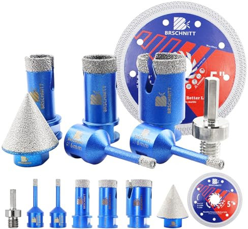 Set di trapani diamantati - BRSCHNITT Trapano per piastrelle 6/6/20/25/35MM & Trapano per smussatura 35MM Trapano a secco con filettatura M14 per piastrelle in gres porcellanato, ceramica, marmo