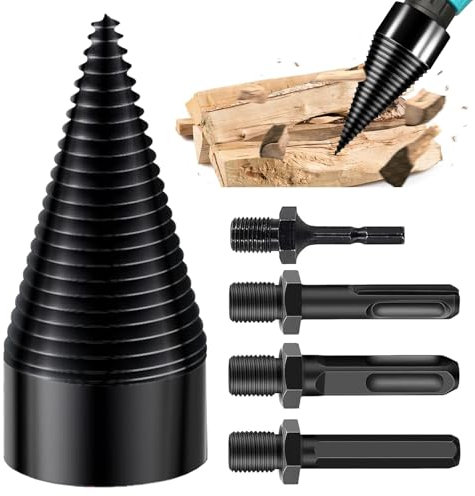 50mm Spaccalegna, Cono per Trapano, Spaccalegna per Legna da Ardere, Spaccalegna in Legno con 4 Impugnature per Trapano, Set di Punte per Spaccalegna per Avvitatore a Percussione, Trapano a Gradini