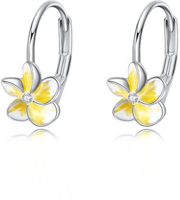 Frangipani Blüten Ohrringe Sterling Silber Plumeria Blume Leverback Ohrringe Blume Schmuck für Damen Frauen