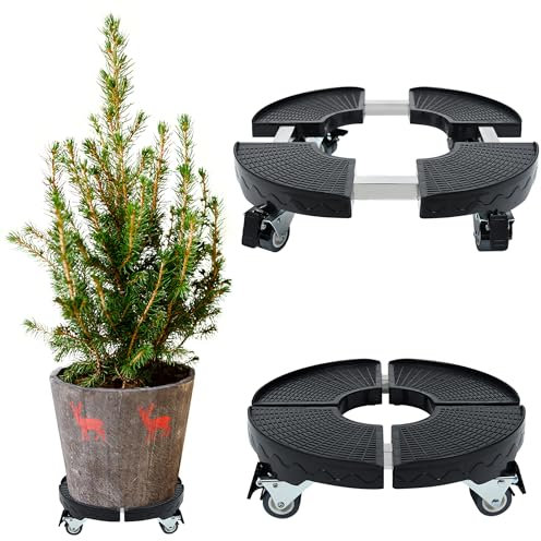 UISEBRT Pflanzenroller Verstellbarer Rollbrett für Innen- und Außenbereich, Blumenroller Pflanzenständer, Transportpaletten für Pflanzen mit 360° Drehbaren Rollen, Tragkraft bis 300 kg, Schwarz