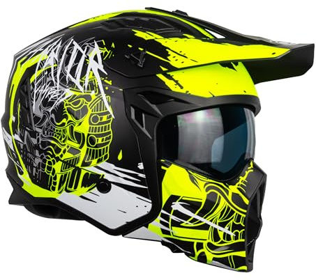 one by Camamoto | Casco para Scooter y Moto, Track Warrior Amarillo Jet, Negro Mate - Amarillo, Integral con Mentonera Extraíble, Homologado ECE R22-06, Talla XS (53-54 cm)