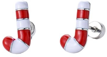 Kleine Ohrstecker für Damen und Mädchen, Weihnachten, Zuckerstange, Emaille, Knorpel, Edelstahl, niedlich, Weihnachtsschmuck, Tragus, Schraube, flache Rückseite, kleine Ohrstecker, zierlich, Festival,