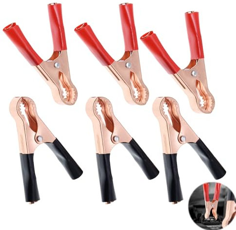 DONOONIS Morsetti Batteria Auto, 6 Pezzi Pinze per Cavi Batteria, 50A Pinze Batteria Auto, Pinze Coccodrillo Batteria in Rame, Clip a Coccodrillo per Cavi Batteria Auto per Veicoli Camion Auto