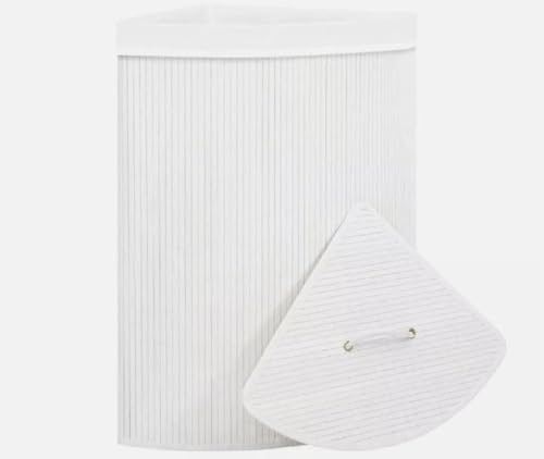 Bamboo Laundry Basket With Lids & Liner Foldable Washing Clothes Bin Hamper UK (Corner White)