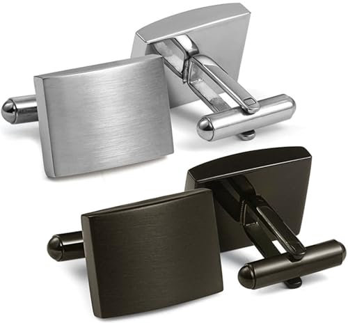TJUSPIRIT Manschettenknöpfe Herren 2 Paar Silber Schwarz Manschettenknöpfe Business Hemd Cufflinks Set für Business Hochzeit Party(Rechteckige)
