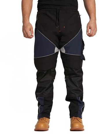 Sam Caan® Mens Work Trousers Softshell Men Water Reflective Resistant Cargo Rain Proof Repellent Windproof Safety Site Work Wear Builder Pants Soft Shell Workwear Warm