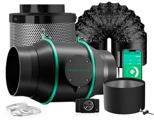 Mars Hydro iFresh 6 Inch Smart Inline Duct Fan and Refillable Carbon Filter Combo with Speed Controller Hydroponics Grow Tent Ventilation Kit for Heating Cooling Booster, Grow Tents, Hydroponics