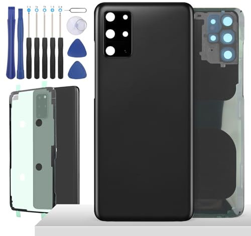 YHX-OU 6.7'' Schwarz Akkudeckel für Samsung Galaxy S20 Plus SM-G985 SM-G985F für Samsung Galaxy S20+ Rückseite Glas Backcover Back Glas Ersatz Reparatur + Werkzeug