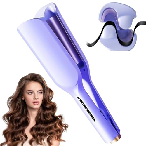 Vmxlso Rizador Pelo Ondas, 32mm Plancha Ondas al Agua, Plancha Pelo Ondas, Plancha Rizadora de Pelo, Plancha Ondas Pelo con 5 Temperatura Ajustable, Plancha Rizadora para Pelo Largo Corto (Púrpura)