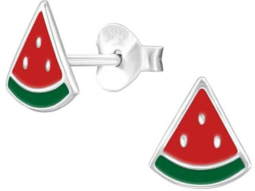 Monkimau Wassermelonen Kinder Ohrringe 925 Silber | Hypoallergen Kinderohrringe | Mädchen Schmuck Geschenk Geschenkidee