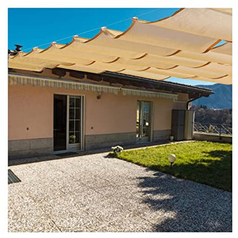 Retractable Wave Shade Cover Outdoor Sun Shade Sail with Mounting Kit Anti UV Roof Shade for Courtyard Cafe Garden Deck Pergola Wave Awning Canopy Customizable (Beige)
