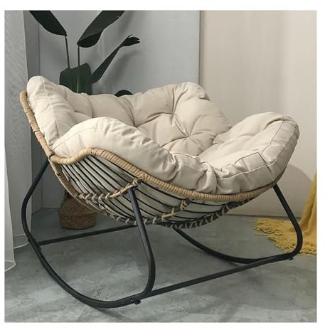 FSDFKPOP Mecedora Papasan for Exterior con tapizado, sillón de Mimbre con Forma de Huevo for Patio, Interior y Exterior, con Estructura de Acero, for balcón (Verde)(Khaki Color)