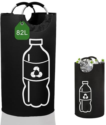 Sauntere Récipient de collecte de bouteilles vides de 82 l - Noir - Étanche - Avec poignées de transport en aluminium - Pour cuisine, salle de rangement et extérieur