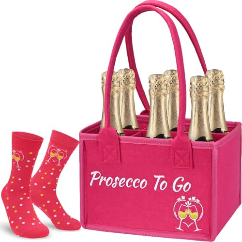srclo Prosecco Damen Handtasche Filztasche für 6 Flaschen Flaschentasche Flaschenkorb Lustige Socken Flaschenträger Einkaufstasche Prosecco to Go Geschenke für Frau Freundin Mädelsabend