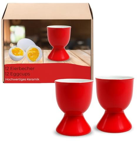 Eierbecher 12er Set in Rot aus Keramik - Spülmaschinenfeste Eierhalter für Frühstückstisch