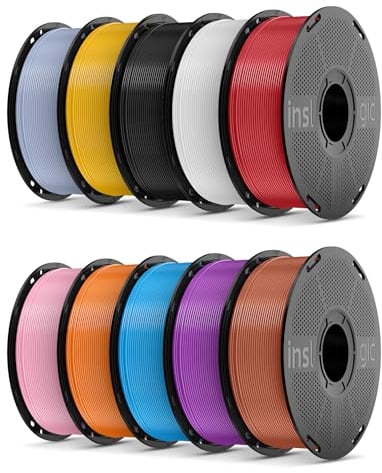 Inslogic Vorgetrocknetes Silk PLA Filament 1,75 mm, Mehrfarben, 10KG Bundle | 10er-Pack, Seidenglänzend, Monochrom, Lebendiger Farbschimmer, Zäh & Bruchfest, Glatte Extrusion, für Deko-Drucke