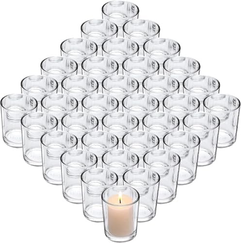 36 Photophores en Verre Transparent Ø 5,5 x 7 cm pour Bougies Chauffe-Plat | Photophores en verre transparent à base épaisse pour mariage, réception, centre de table, anniversaire, baptême et Noël