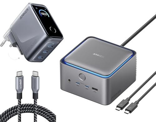 Anker Prime TB5 Docking Station(14 in 1, 140W) & Prime Caricatore USB C (160W, 3 Porte) & Anker Prime Cavo (240W, 0,9m, Nylon)