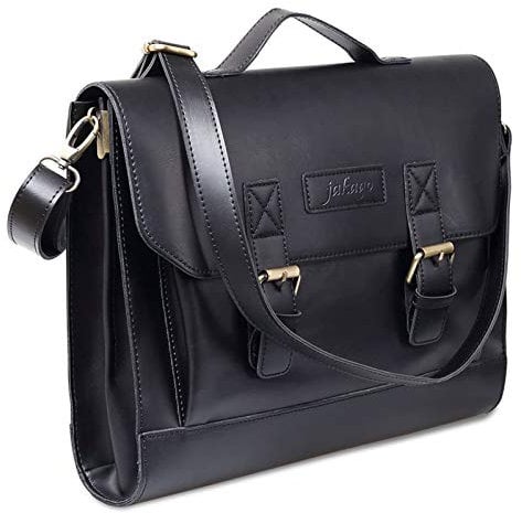 JAKAGO Retro Leather Laptop Briefcase 13.3 inch,Premium Waterproof Messenger Satchel Bag for Men/Women(Black)