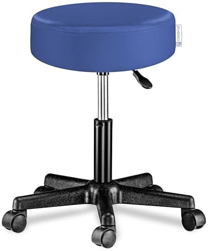 Casaria® Rollhocker Höhenverstellbar 10cm Polsterung 46-60 cm Sitzhöhe 360° Drehbar Ø 35cm Rund Rollen Bürohocker Drehhocker Arbeitshocker Hocker Blau