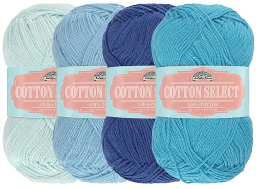 Cotton Select Sport Weight Yarn Color Palette Pack - 100% Fine Cotton - Shades of Blue - 4 Skeins