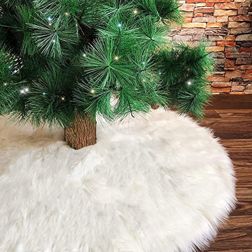 Deggodech 122cm Bianco Peluche Gonna Albero di Natale Grande Bianca Finta Pelliccia Gonne Albero Natale Copertura Albero di Natale Decorazioni Natalizie Christmas Tree Skirt - 48pollici