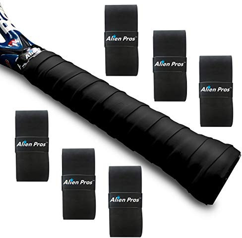 Alien Pros Tennis Racket Grip Tape (6 Grips) – Precut and Dry Feel Tennis Grip – Tennis Overgrip Grip Tape Tennis Racket – Wrap Your Racquet for High Performance (6 Grips, Black)